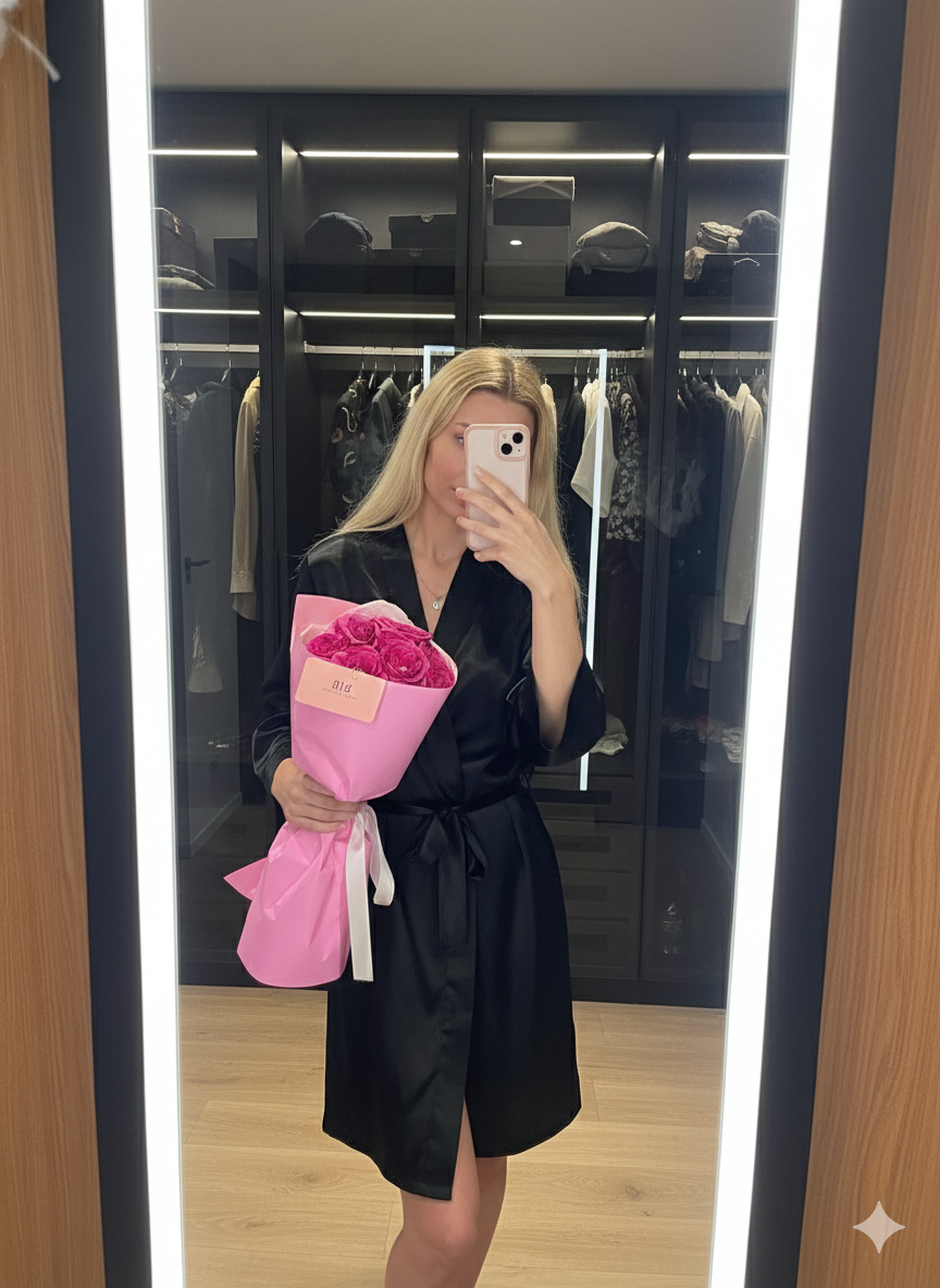 A bouquet of 13 pink roses