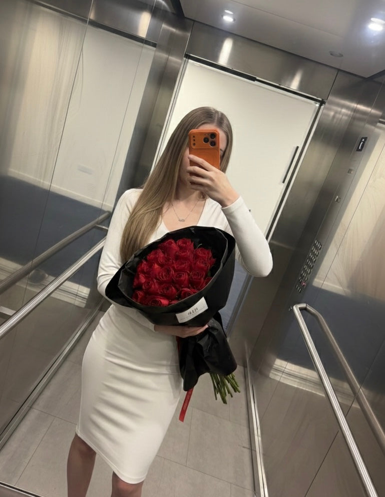 LUXURY bouquet of red roses in black packaging | Women’s Day Flower Bouquet