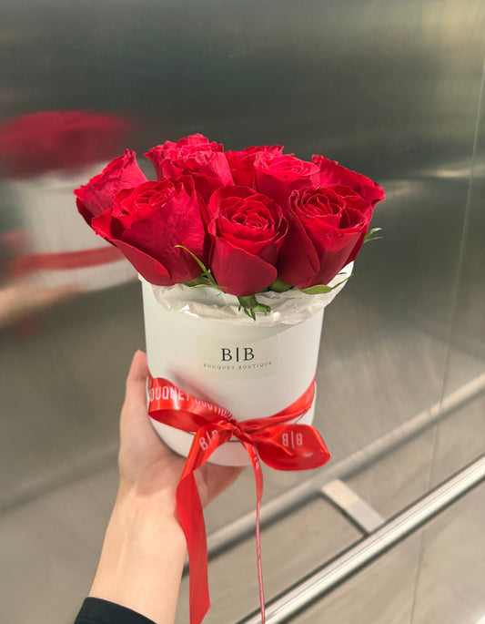 Red roses in a white small box| Mother's Day Flower Bouquet