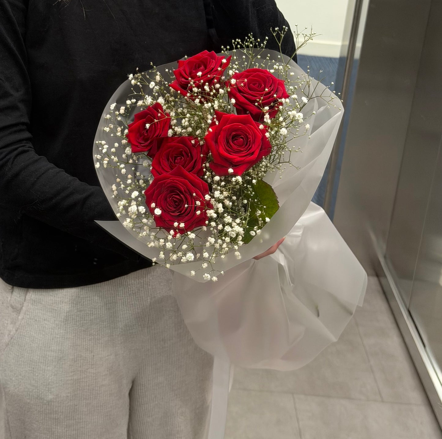 Mini Red Roses & Gypsophila Bouquet
