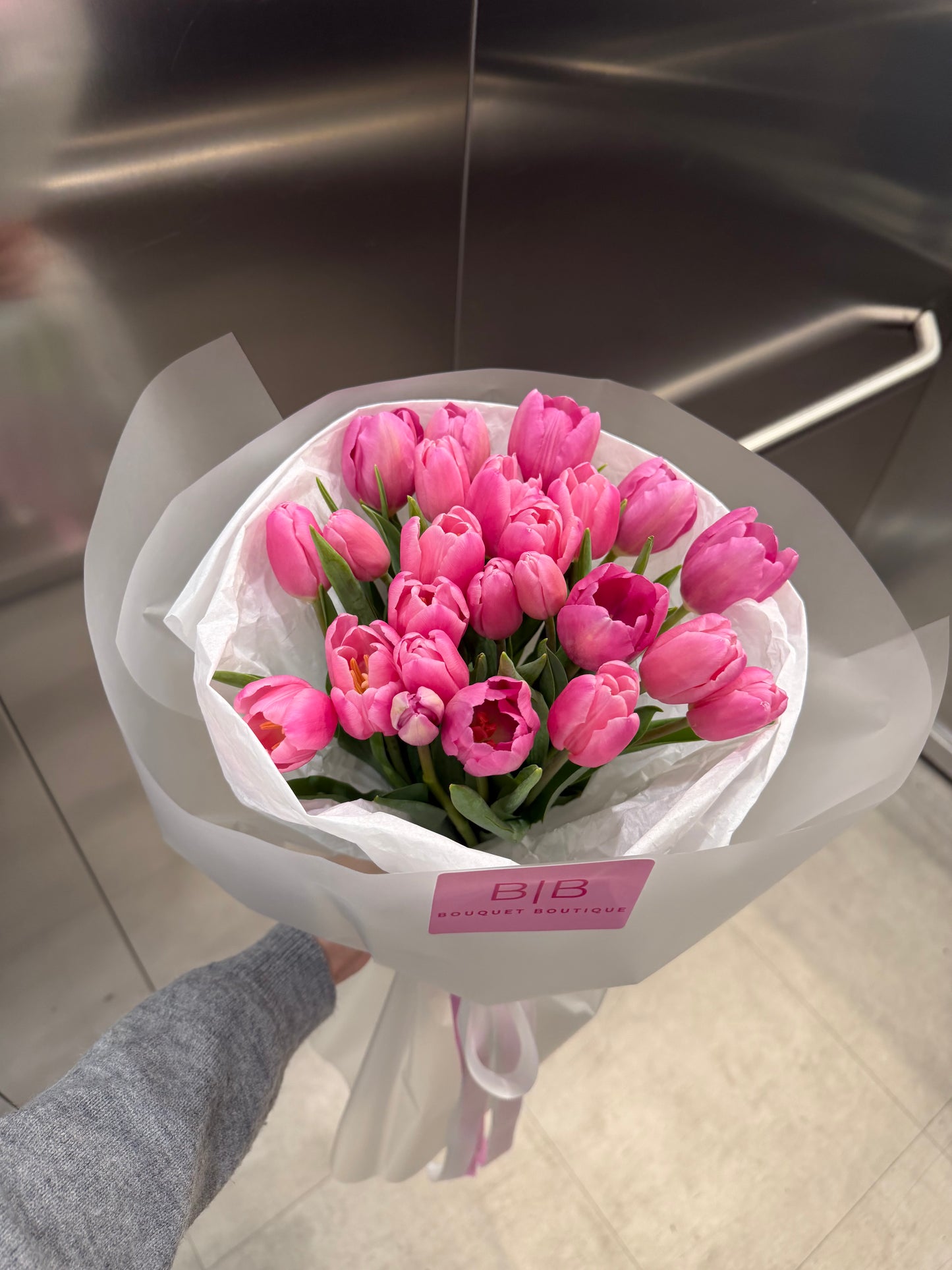 Pink tulip bouquet with fresh seasonal flowers in Manchester 