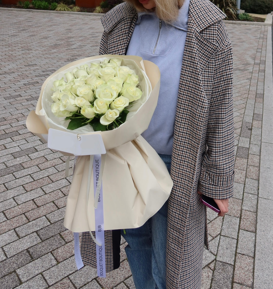 White Rose Bouquet — Beige Wrap | SAME-DAY LOCAL DELIVERY 🚚