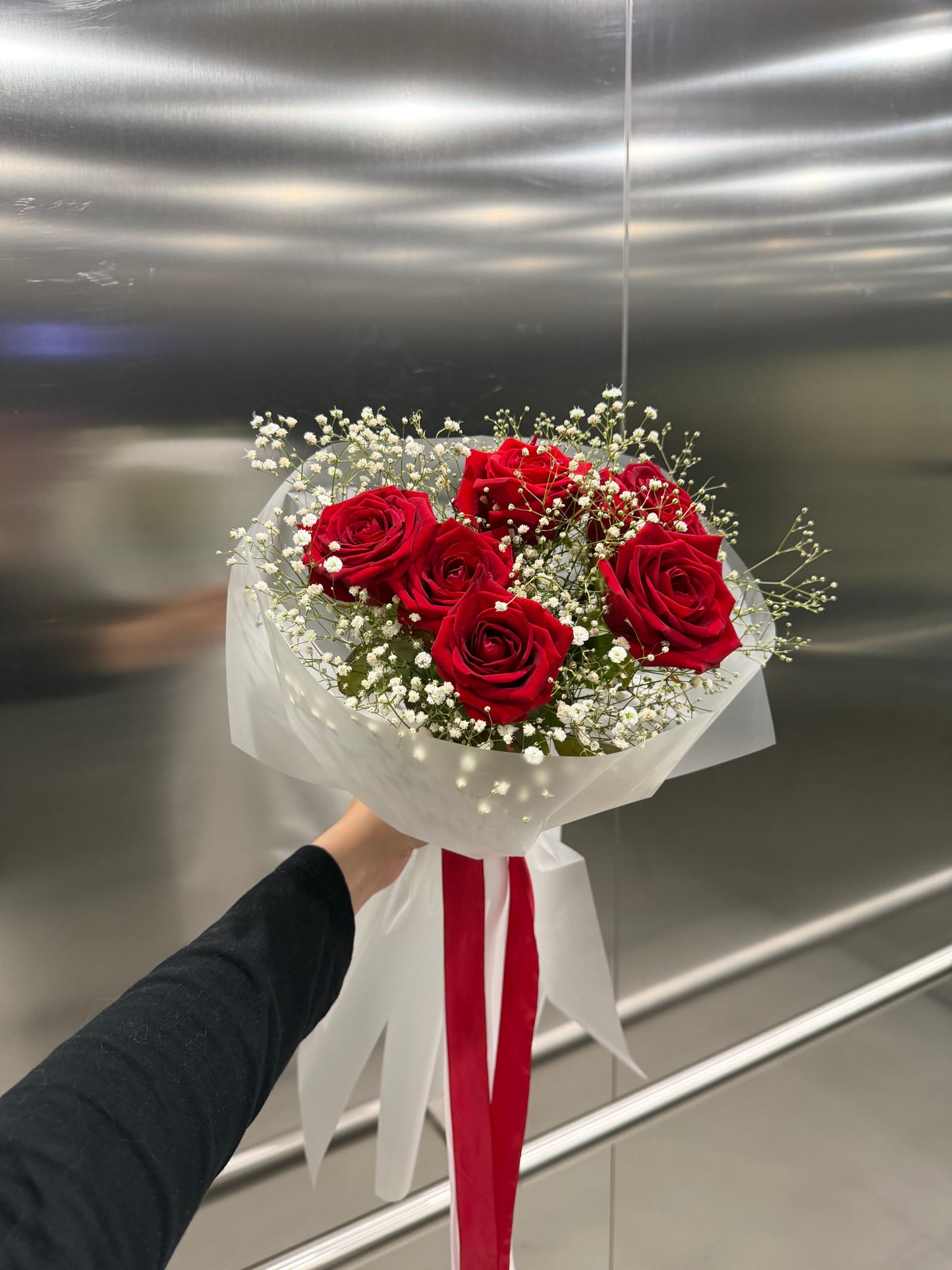 Mini Red Roses & Gypsophila Bouquet