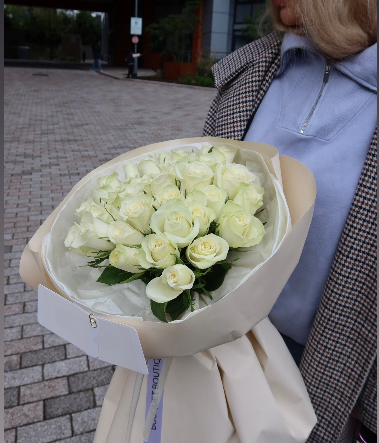 White Rose Bouquet — Beige Wrap | SAME-DAY LOCAL DELIVERY 🚚