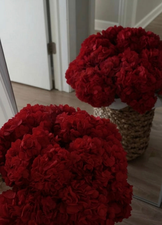 Basket with red hydrangeas | Mother's Day Flower Bouquet