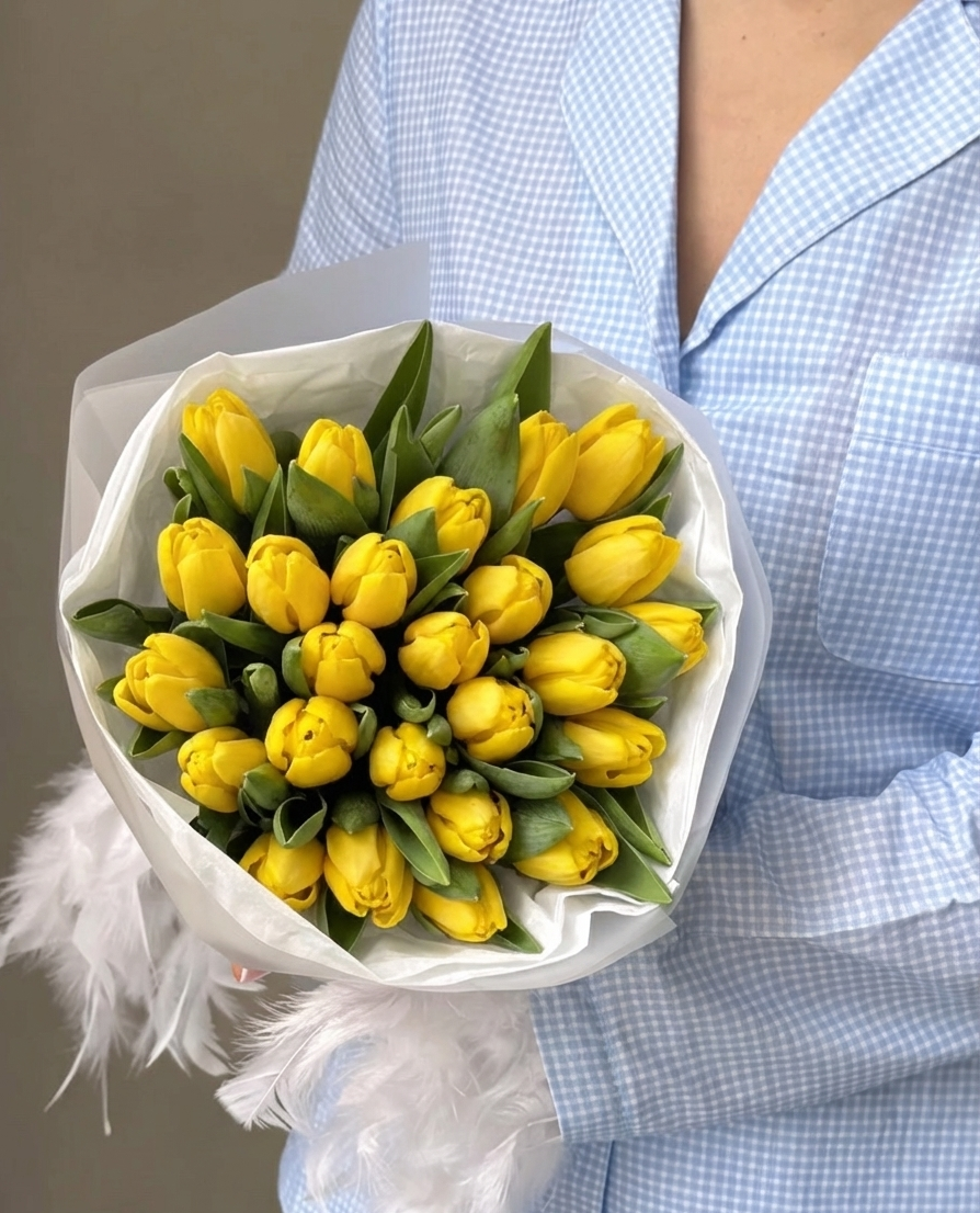 Bouquet of 24 yellow tulips
