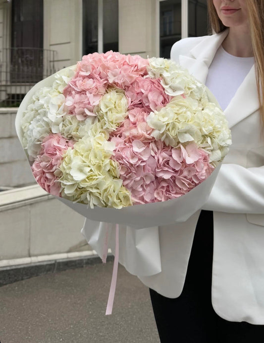 White & Pink Hydrangea Bouquet